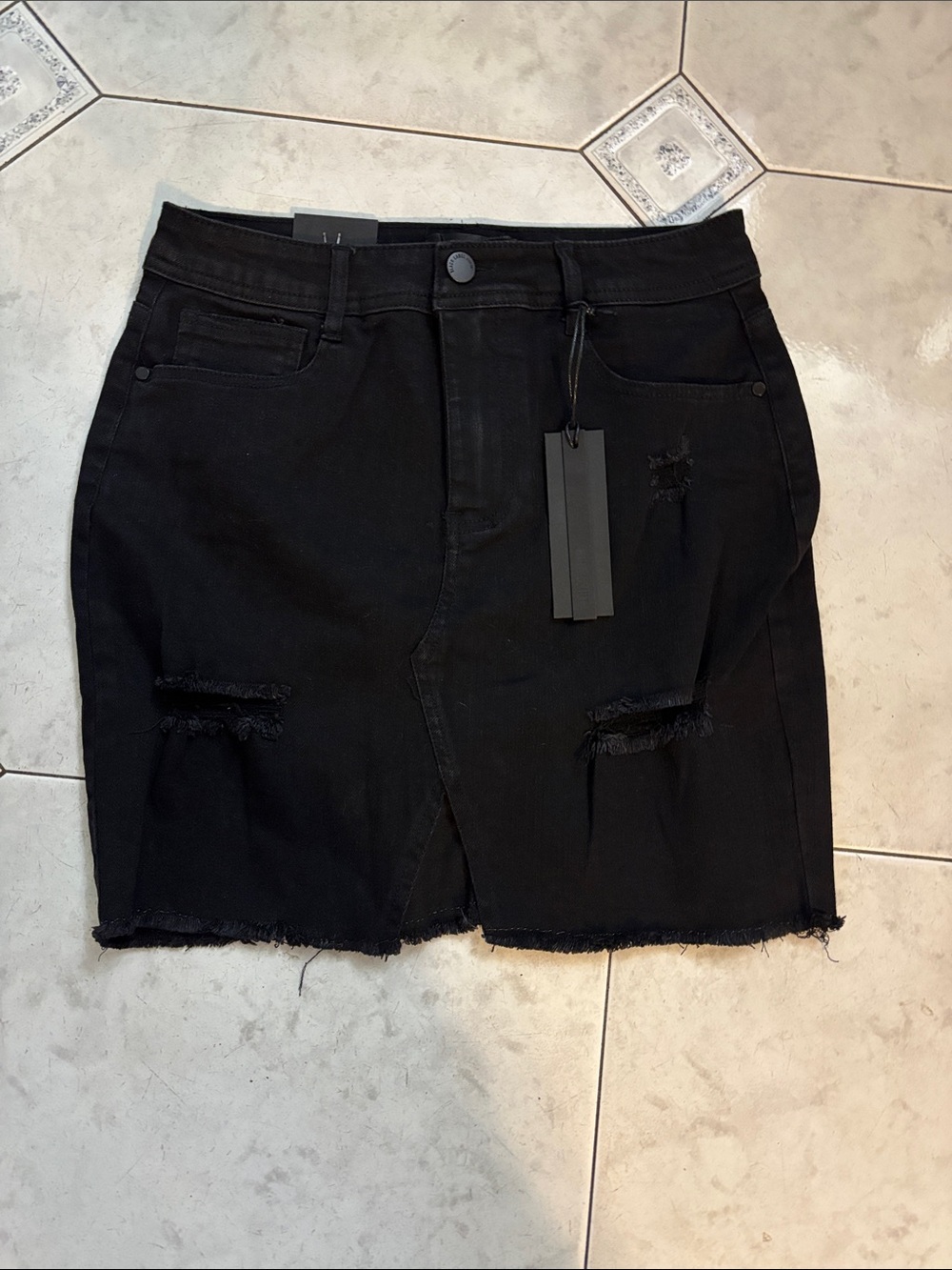 Black Label Black Distressed Mini Skirt with Raw Hem